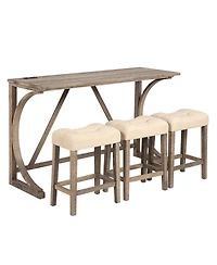 Casainc 4 Piece Bar Table Set with Power Outlet and 3 Padded Stools for Dining or Living Room