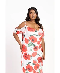 Fashion-szn Curve Women's Cold Shoulder Poppy Print Strappy Dress