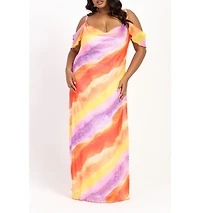 Fashion-szn Curve Cold Shoulder Marble Print Maxi Dress