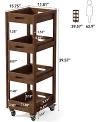 Tribesigns 4-Tier Slim Kitchen Rolling Cart with Wheels, Solid Wood Storage Cart