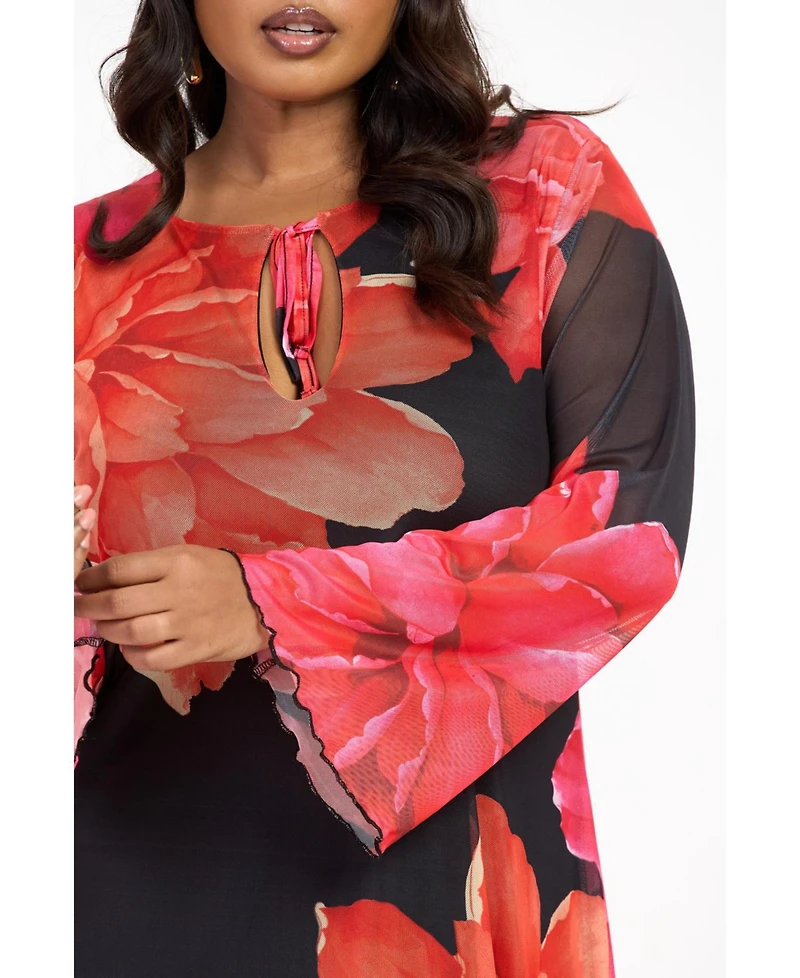 Fashion-szn Curve Women's Long Sleeve Floral Maxi Dress