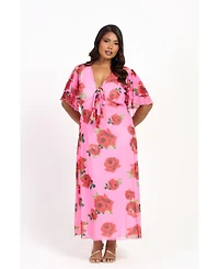 Fashion-szn Curve Women's Flutter Sleeve Tie Front Midi Dress