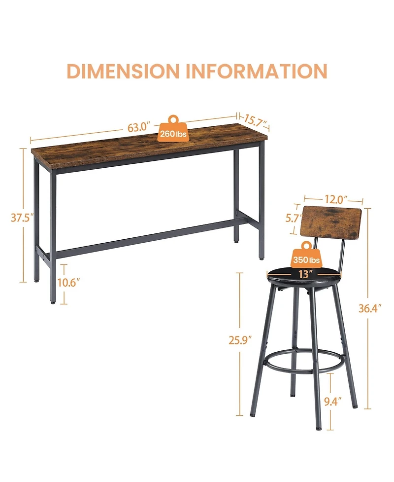 Casainc Long Bar Table Set with 3 Upholstered Stools for Kitchen, Dining or Banquet Hall