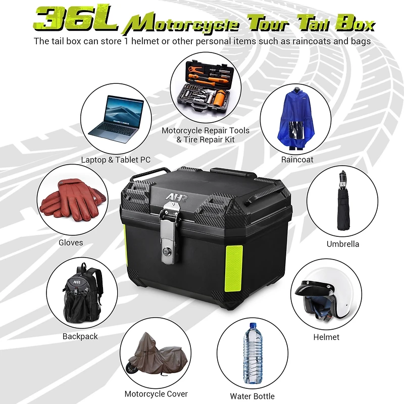 Yescom Ahr 36L Universal Motorcycle Tour Tail Box Scooter Trunk Storage Security Lock