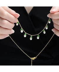 Rachel Glauber 14K Gold Plated with Mother of Pearl and Green Cubic Zirconia Charm Necklace