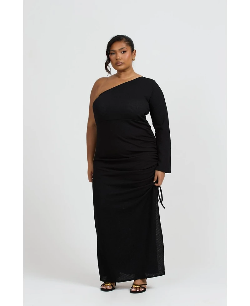 Fashion-szn Curve Women's One Shoulder Flare Sleeve Maxi Dress