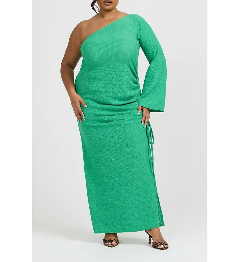 Fashion-szn Curve Women's One Shoulder Flare Sleeve Maxi Dress