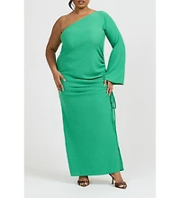 Fashion-szn Curve Women's One Shoulder Flare Sleeve Maxi Dress