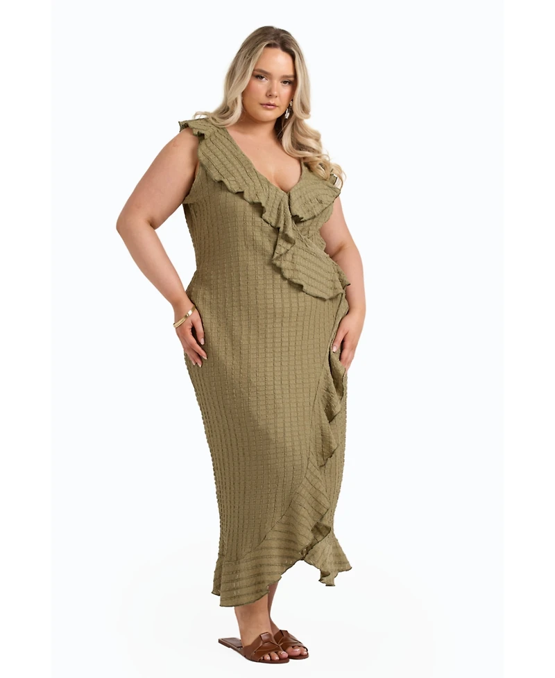 Fashion-szn Curve Women's Ruffle Wrap Sleeveless Midi Dress