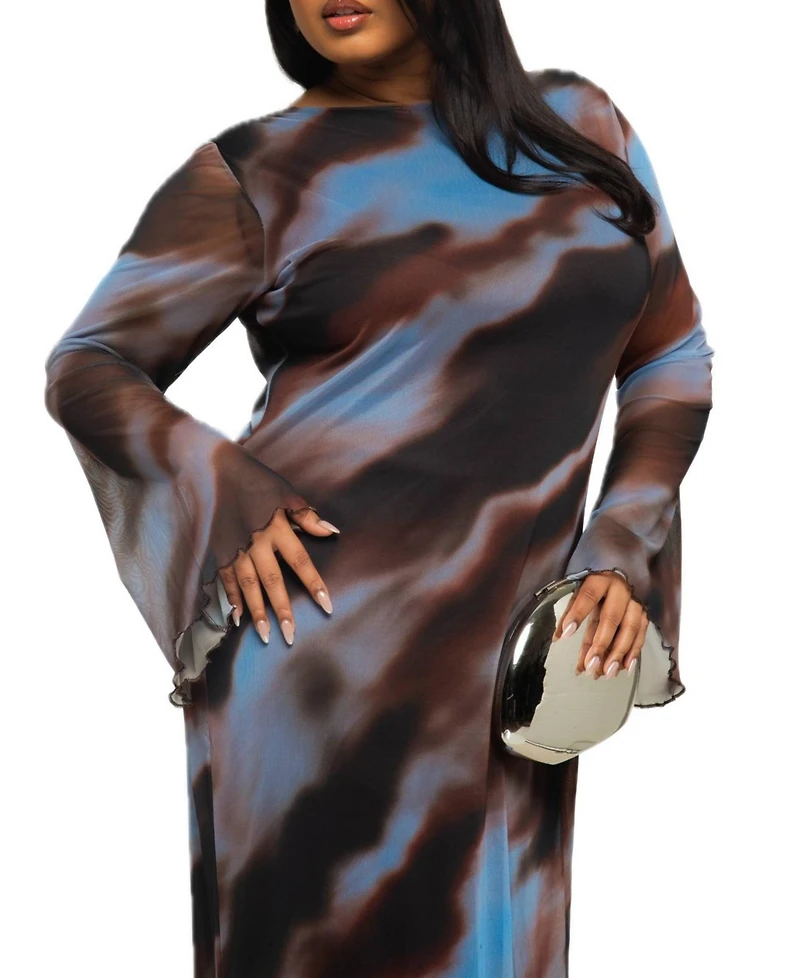 Fashion-szn Curve Women's Abstract Print Mesh Maxi Dress