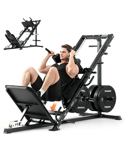 Mikolo Leg Press Hack Squat Machine Combo, Leg Press Machines for Home Gym with Linear Bearing, Hack Squat Machine with Rear and Front Band Pegs, Leg