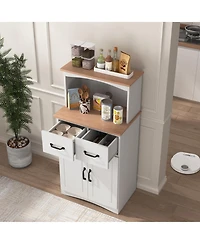 Casainc Wooden Kitchen Pantry Storage Cabinet with Drawer and Microwave Shelf