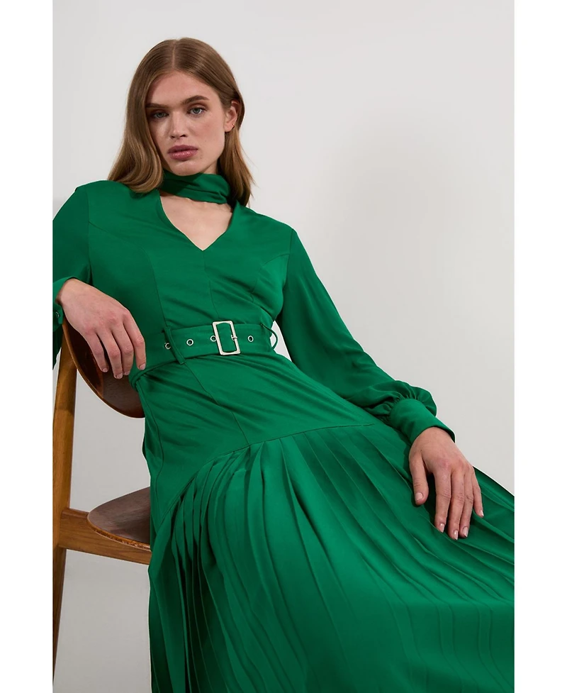 Karen Millen Jersey Ponte Georgette Mix Midi Dress