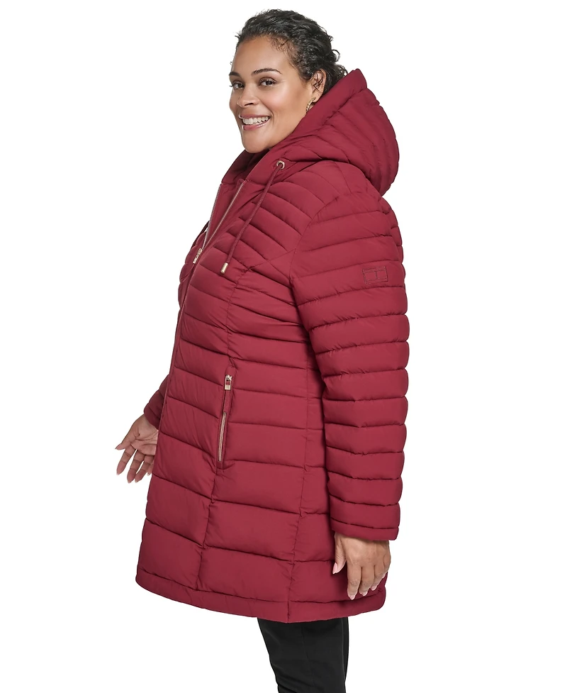 Tommy Hilfiger Plus Hooded Packable Puffer Coat