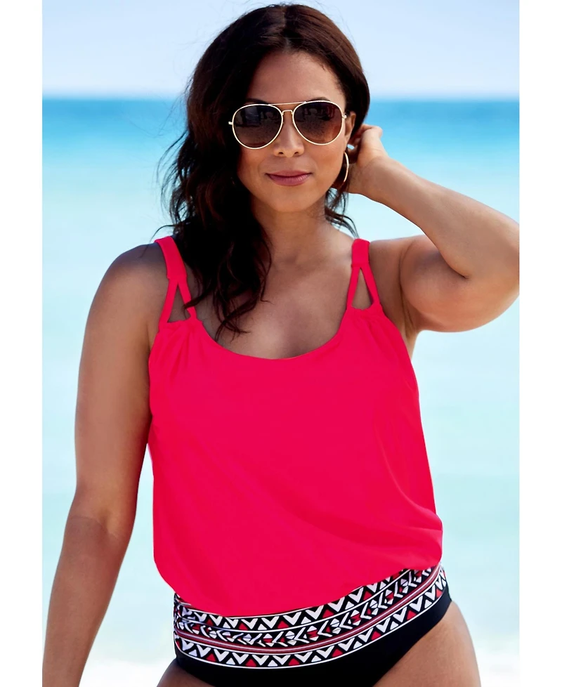 Swimsuits for All Women's Loop Strap Blouson Tankini Top