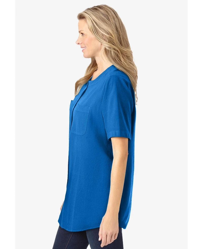 Woman Within Women's Short-Sleeve Crinkle Shirt