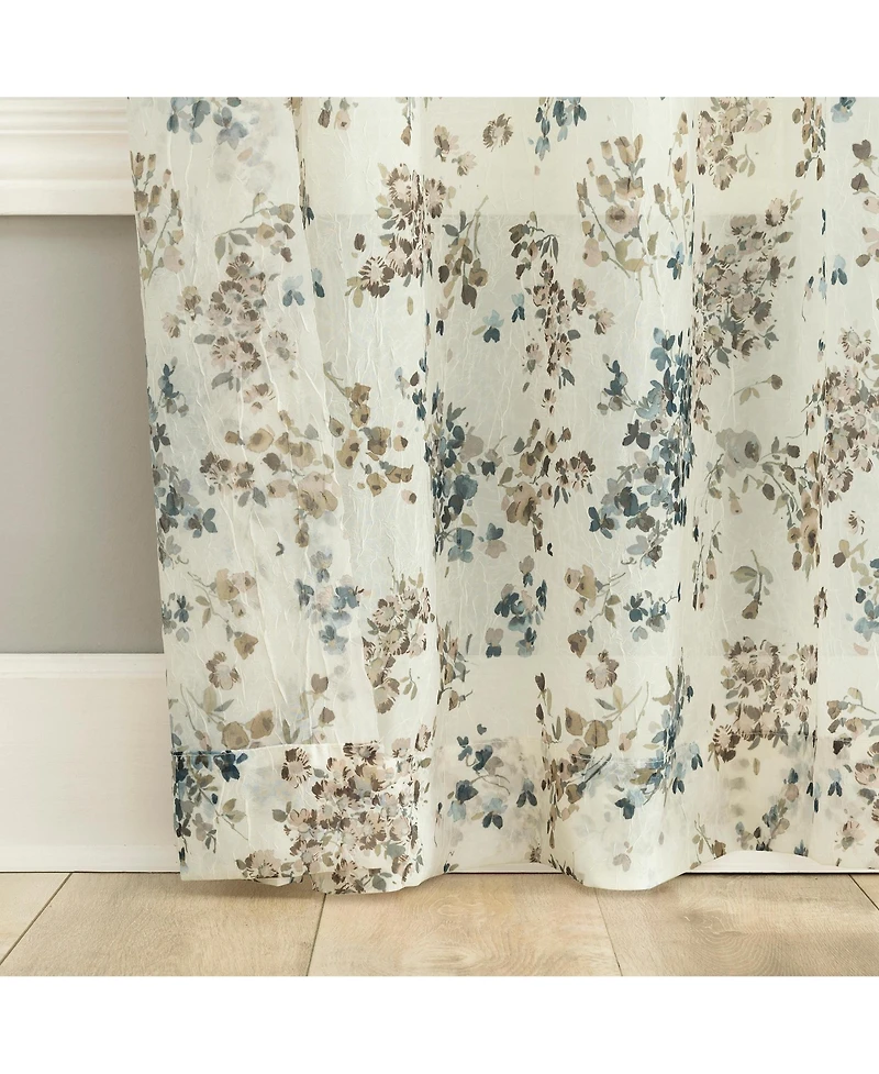 No. 918 Alethea Floral Print Crushed Voile Sheer Rod Pocket Curtain Panel