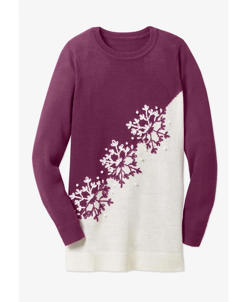 Woman Within Women's Snowflake Jacquard Pullover Sweater