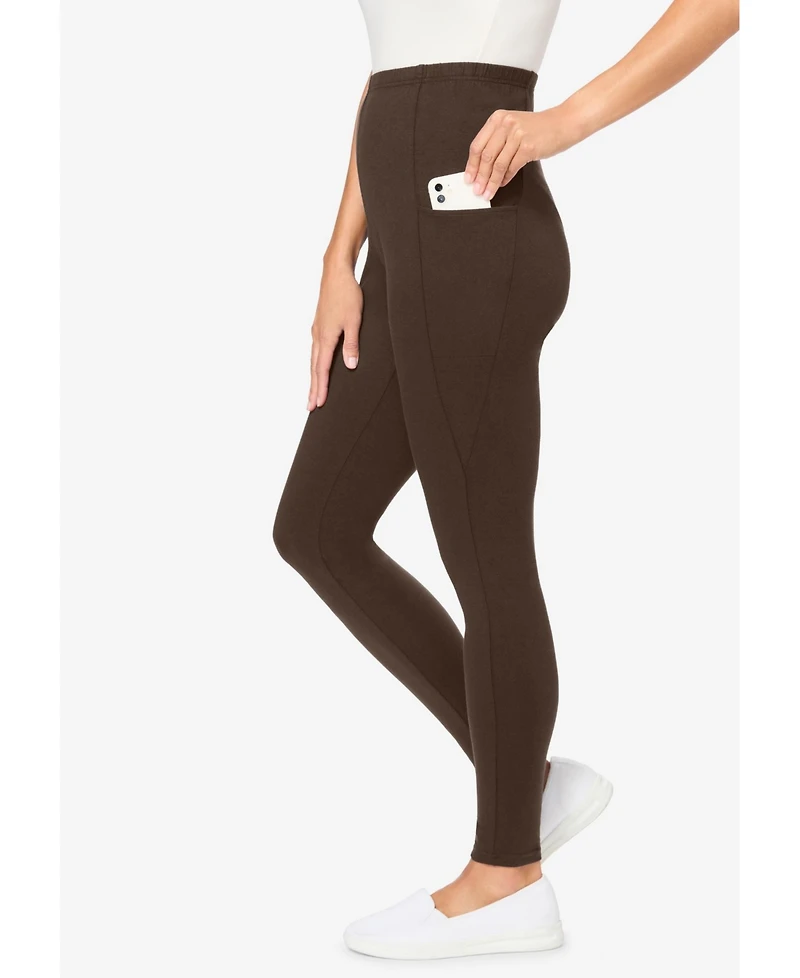 Woman Within Women's Stretch-Cotton Knit Pull-On Pocket Leggings
