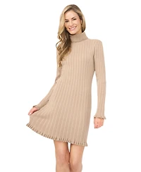 CeCe Women's Turtle Neck Ribbed Sweater Dress