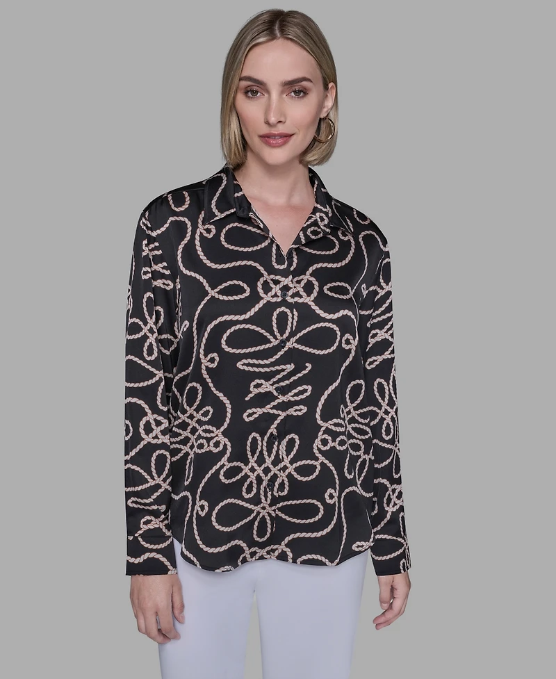 Karl Lagerfeld Paris Women's Printed Collared Neck Blouse