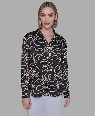 Karl Lagerfeld Paris Women's Printed Collared Neck Blouse