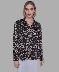 Karl Lagerfeld Paris Women's Printed Collared Neck Blouse