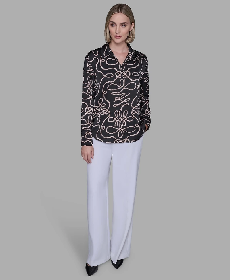 Karl Lagerfeld Paris Women's Printed Collared Neck Blouse
