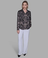 Karl Lagerfeld Paris Women's Printed Collared Neck Blouse