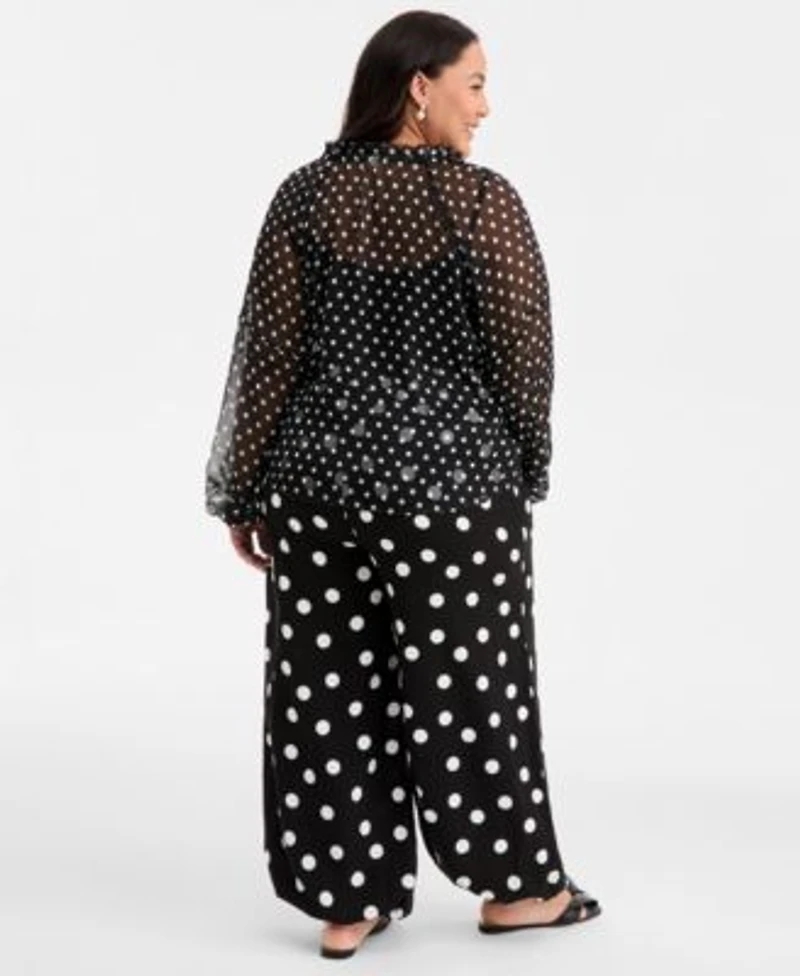 On 34th Trendy Plus Size Polka Dot Crinkle Chiffon Blouse Pull On Balloon Pants Macys Exclusive