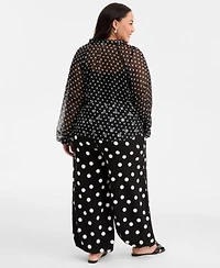 On 34th Trendy Plus Size Polka Dot Crinkle Chiffon Blouse Pull On Balloon Pants Macys Exclusive