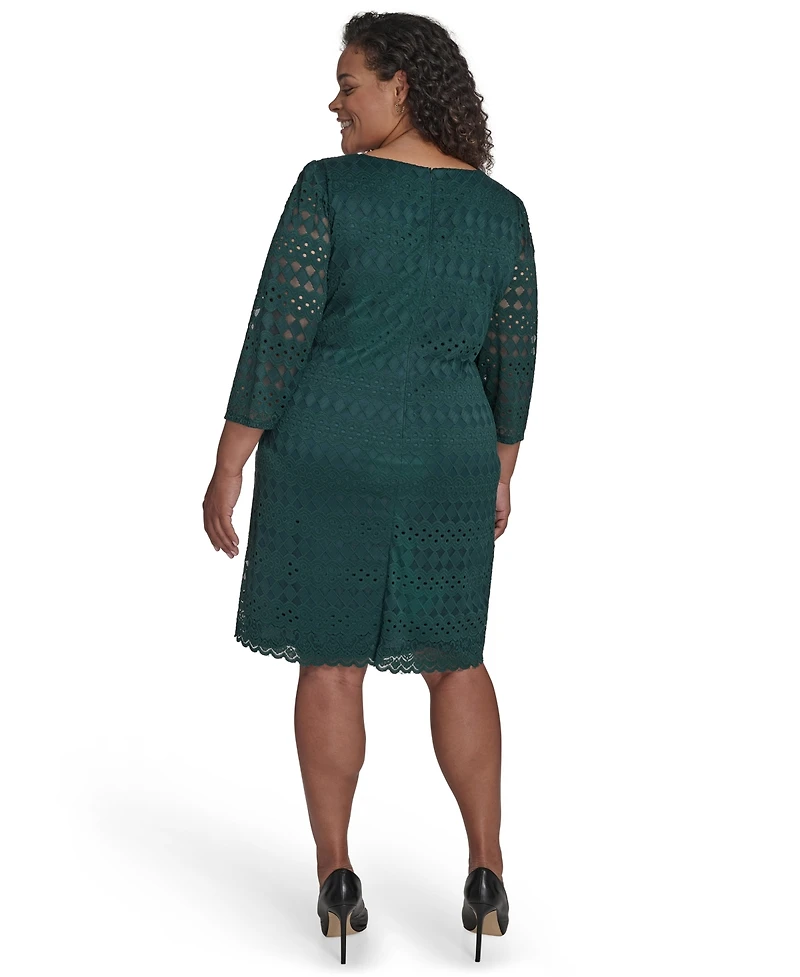 Jessica Howard Plus Lace 3/4-Sleeve Shift Dress