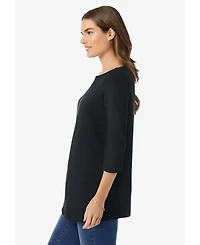 Woman Within Women's Perfect Three-Quarter Sleeve Boatneck Tee