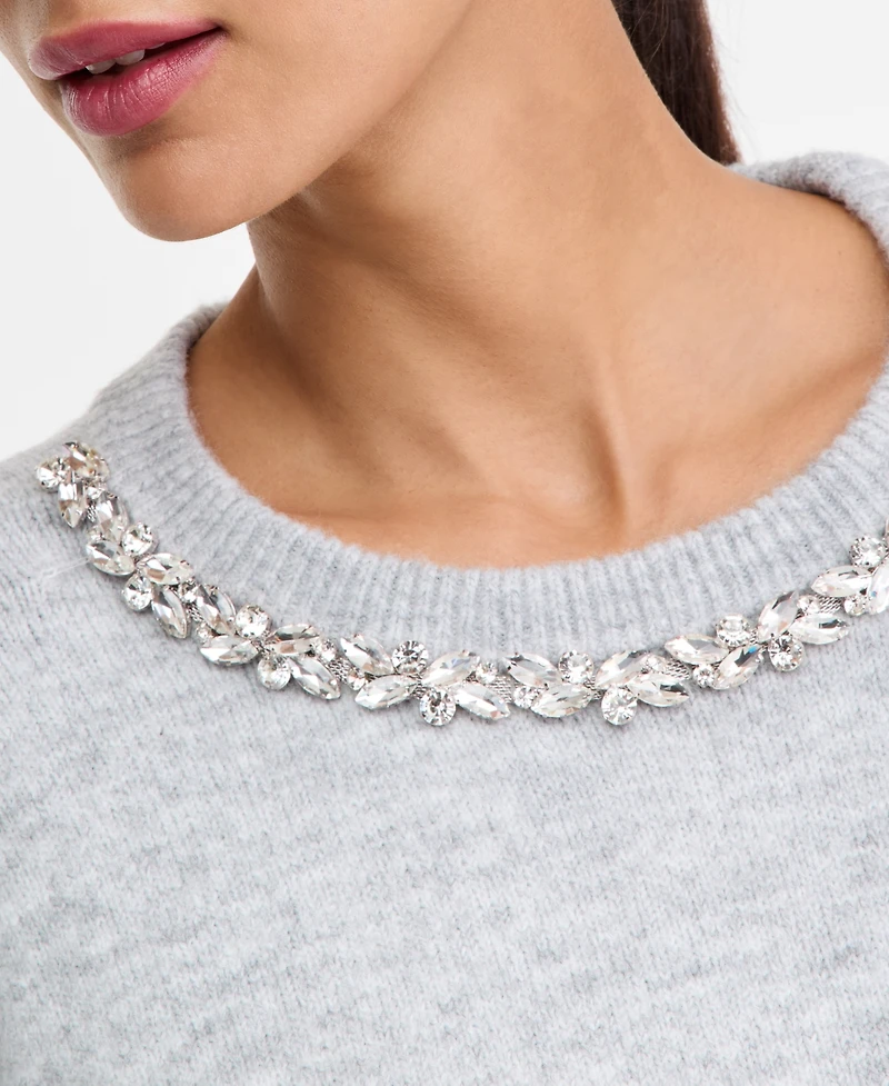 I.n.c. International Concepts Women's Long-Sleeve Embellished-Neck Sweater