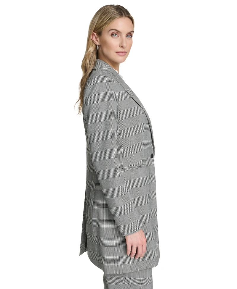 Calvin Klein Women's Houndstooth One-Button Long Jacket