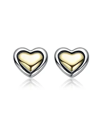 Genevive Sterling Silver Two-Tone Heart Design Stud Earrings