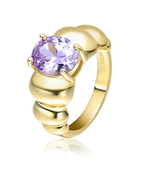 Genevive Sterling Silver 14K Gold Plated with Purple Cubic Zirconia Center Design Ring