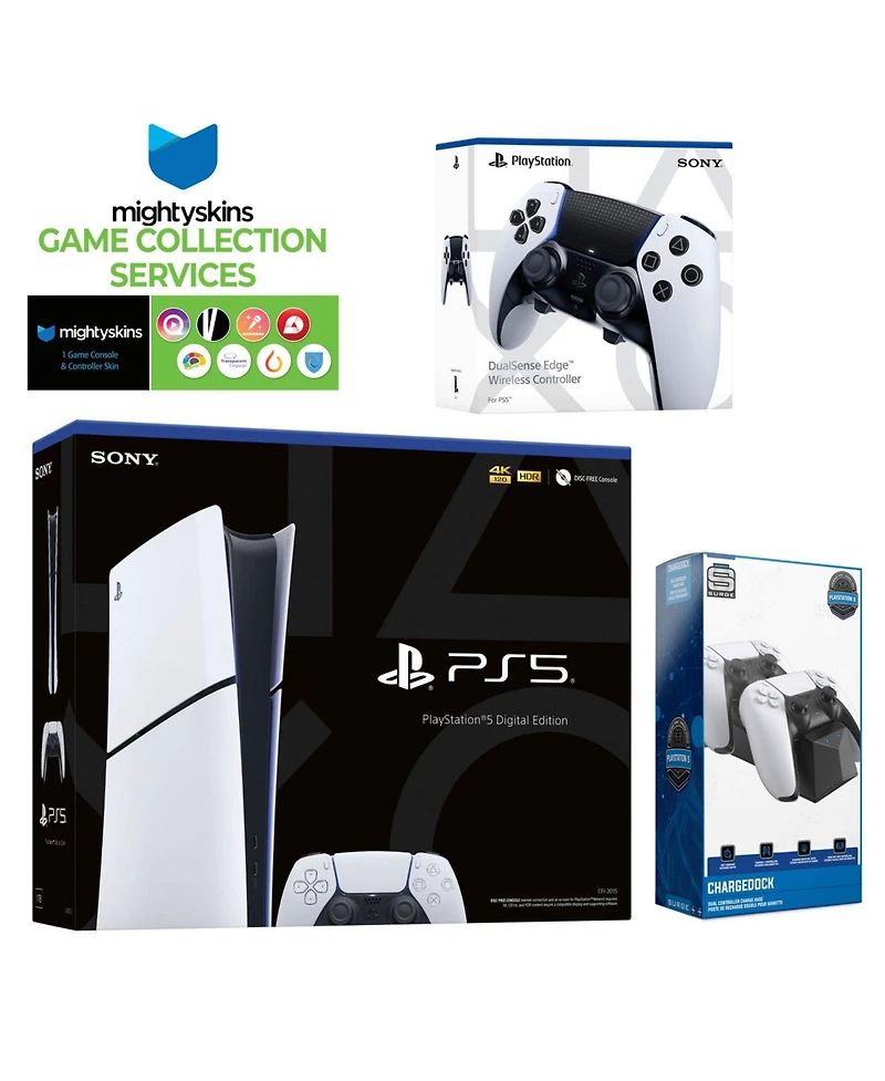 Sony PlayStation 5 Slim Digital with Extra Edge Controller, Dual Charging Dock and MightySkins Game Pack Code