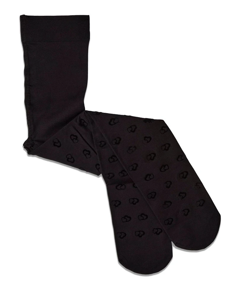 Memoi Girls Opaque "Overlapped Heart" Flocked Tights