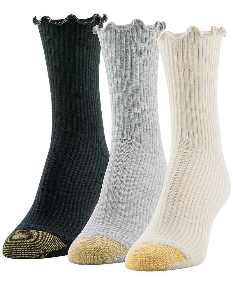 Gold Toe Women's 3-Pack Sparkle Lettuce Edge Midi Crew Socks