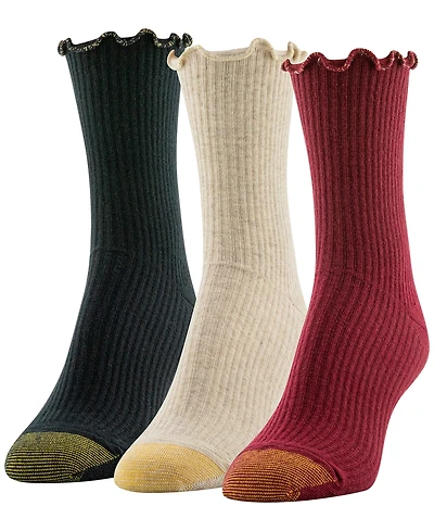 Gold Toe Women's 3-Pack Sparkle Lettuce Edge Midi Crew Socks