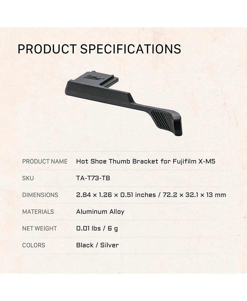 Tilta Hot Shoe Thumb Bracket for Fujifilm X-M5 Camera, Silver