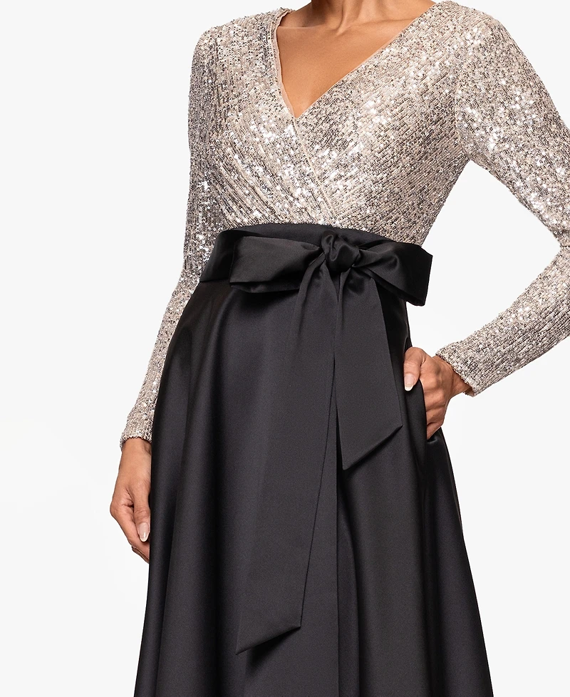 Xscape Women's Sequinned Long Sleeve Ballgown Dress