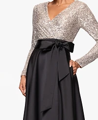 Xscape Women's Sequinned Long Sleeve Ballgown Dress