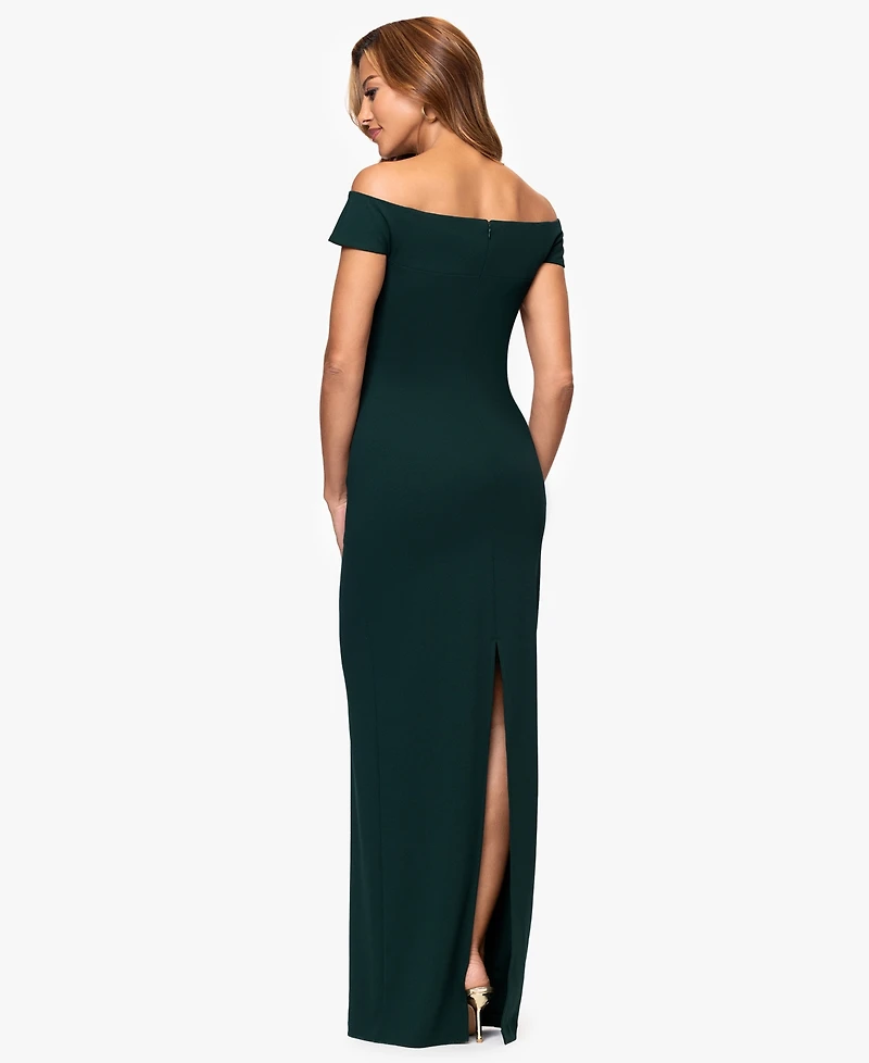 Xscape Women's Off The Shoulder Back Slit Dress