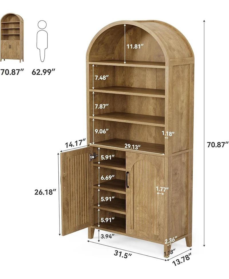 Tribesigns 70.9 Inches Tall Arched Kitchen Pantry, 8-Tier Pantry Cabinet with Doors & Adjustable Shelves