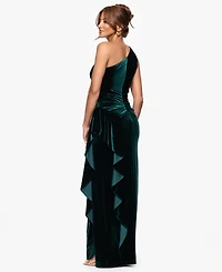 Xscape Women's One Shoulder Long Ruffle Dress