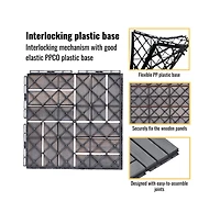 Chic Crate 30-Pack 12'' Acacia Hardwood Checker Pattern Interlocking Deck Tiles Light Gray