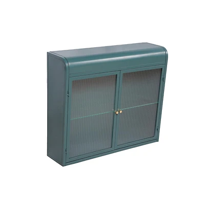 Chic Crate-Army Green 2-Door Wall-Mounted Metal Cabinet Tempered Glass Shelves | Multi-Room | Bath, Kitchen, Office