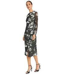 Maggy London Women's Long Sleeve Printed Midi Dress